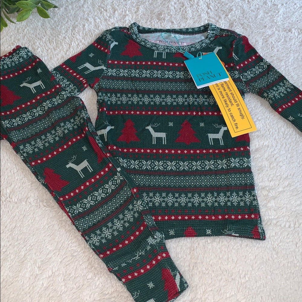 NWT Posh Peanut Holiday Fair Isle Red & Green Holiday Pajama Set 2